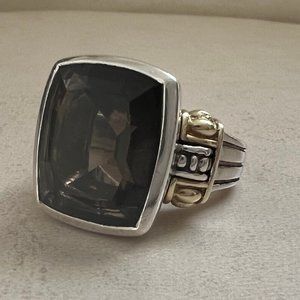 STEVEN LAGOS Huge Smoky Quartz Caviar Silver & 18K Gold Ring